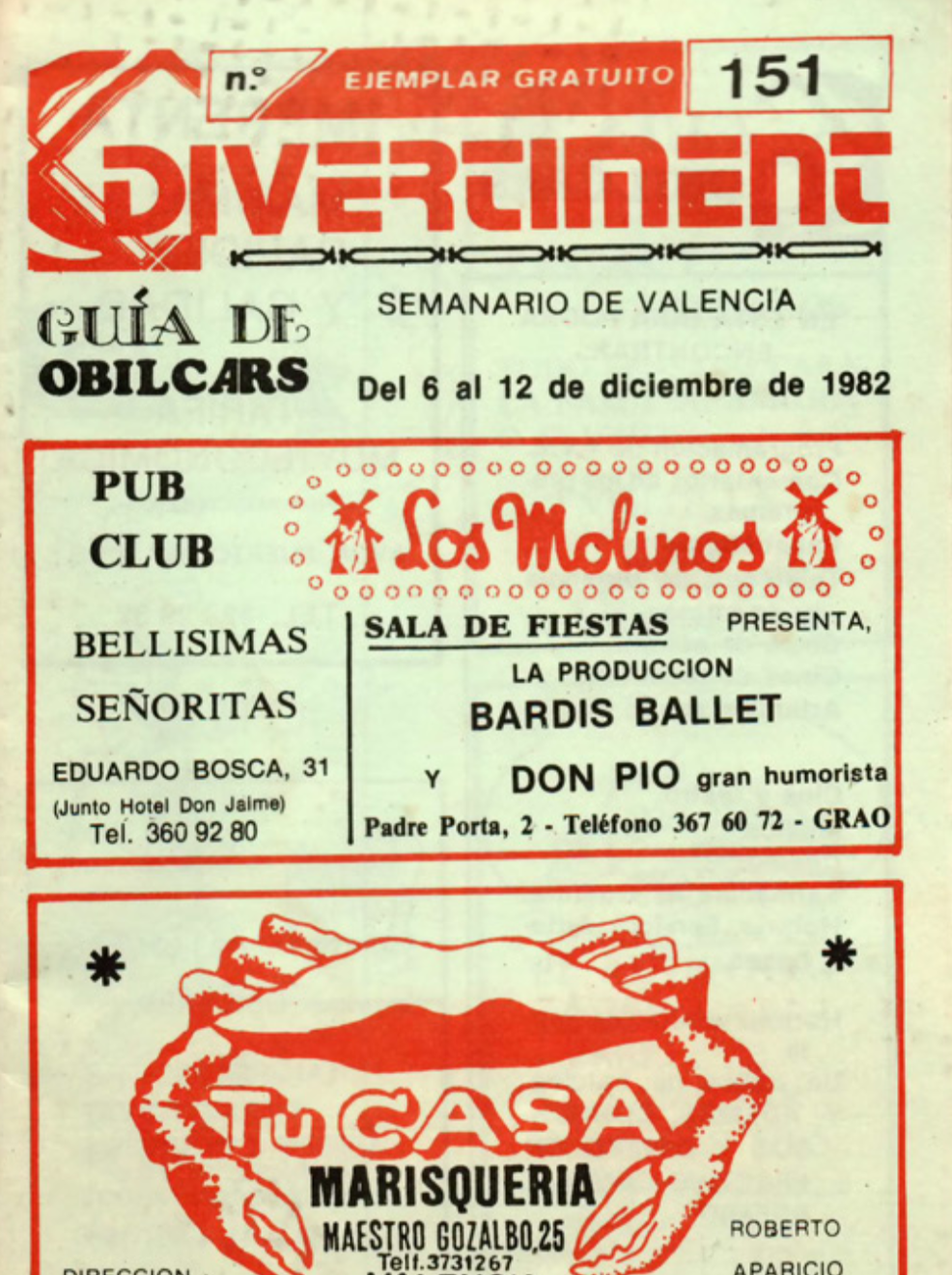 1982 Publicitat Pavesos Nou i Mig Teatre Alkázar Divertiment 6 desembre
